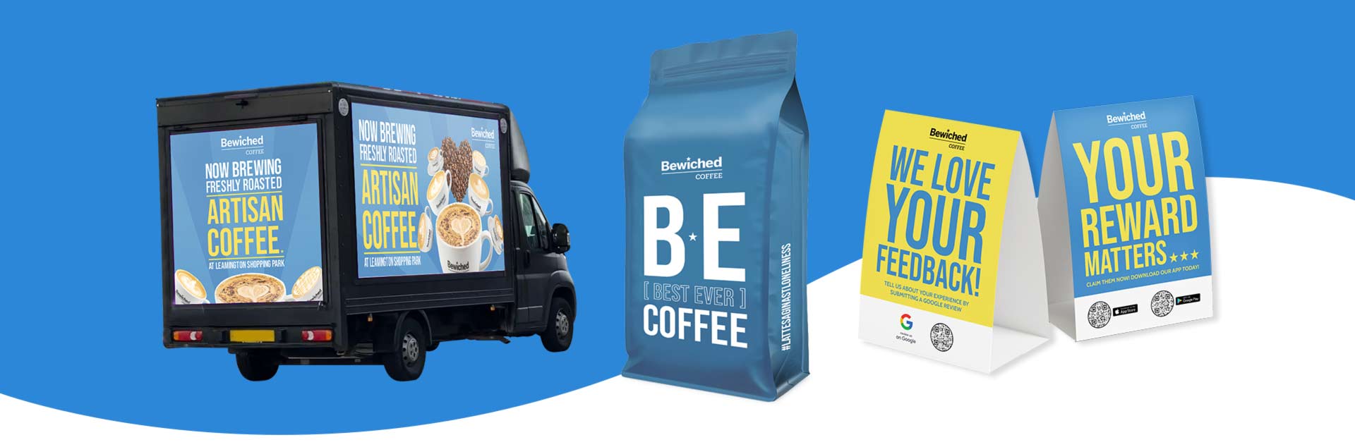 Bewiched Coffee Ad Van, POS and packaging case study image